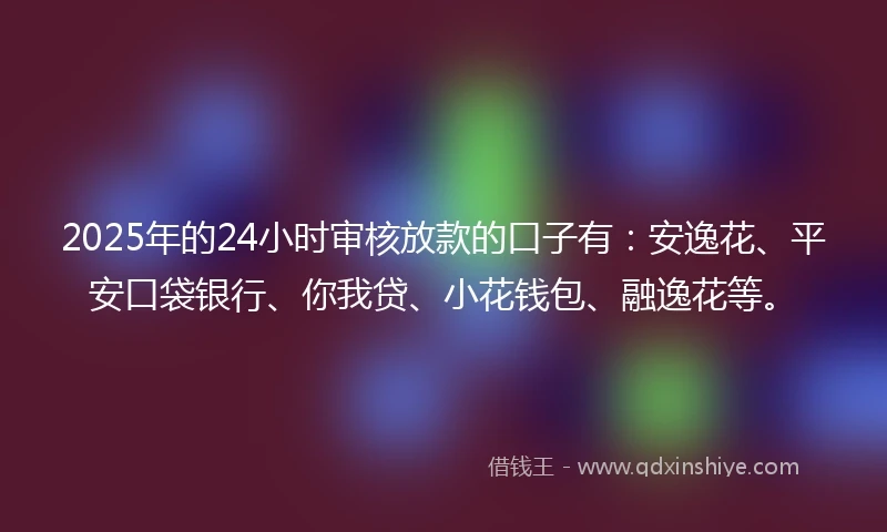 2025年的24小时审核放款的口子有：安逸花、平安口袋银行、你我贷、小花钱包、融逸花等。