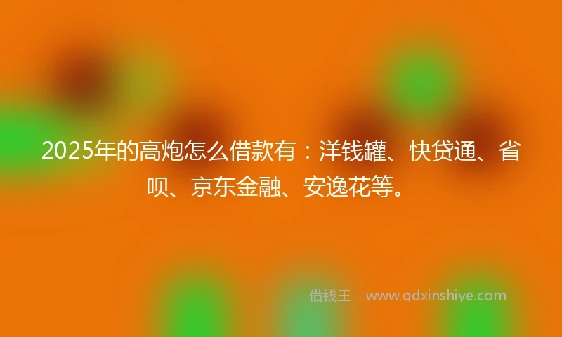 2025年的高炮怎么借款有：洋钱罐、快贷通、省呗、京东金融、安逸花等。