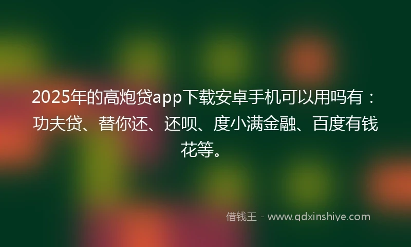 2025年的高炮贷app下载安卓手机可以用吗有：功夫贷、替你还、还呗、度小满金融、百度有钱花等。