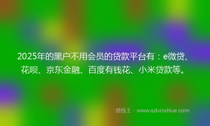 2025年的黑户不用会员的贷款平台有：e微贷、花呗、京东金融、百度有钱花、小米贷款等。