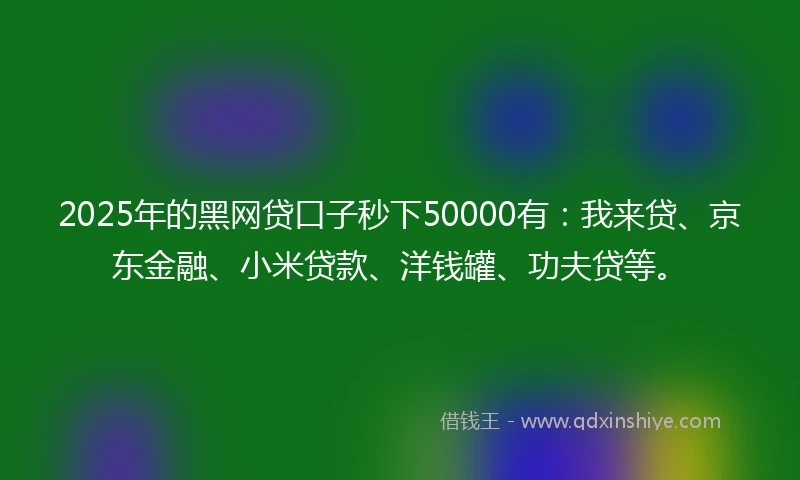 2025年的黑网贷口子秒下50000有：我来贷、京东金融、小米贷款、洋钱罐、功夫贷等。