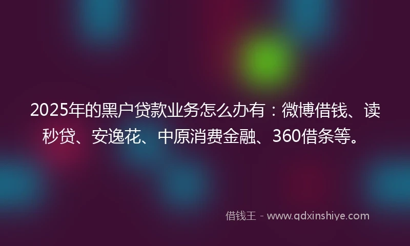 2025年的黑户贷款业务怎么办有：微博借钱、读秒贷、安逸花、中原消费金融、360借条等。