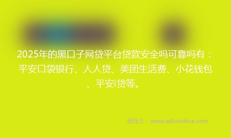 2025年的黑口子网贷平台贷款安全吗可靠吗有：平安口袋银行、人人贷、美团生活费、小花钱包、平安i贷等。