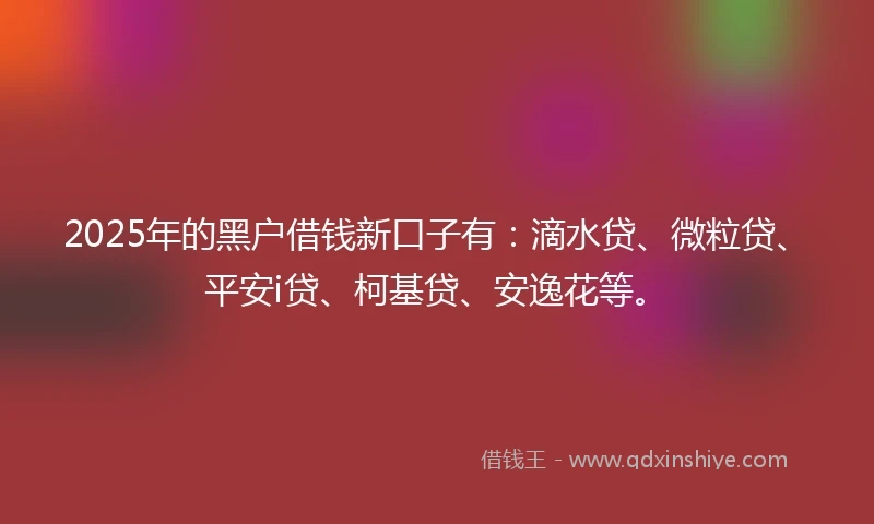2025年的黑户借钱新口子有：滴水贷、微粒贷、平安i贷、柯基贷、安逸花等。