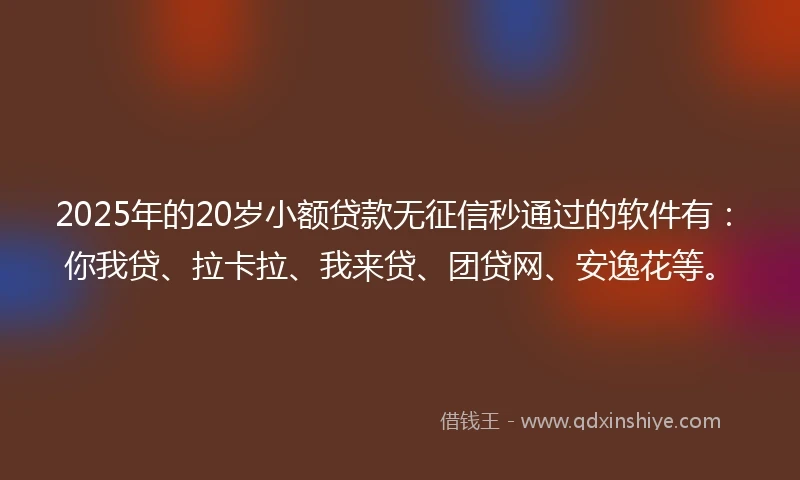 2025年的20岁小额贷款无征信秒通过的软件有：你我贷、拉卡拉、我来贷、团贷网、安逸花等。