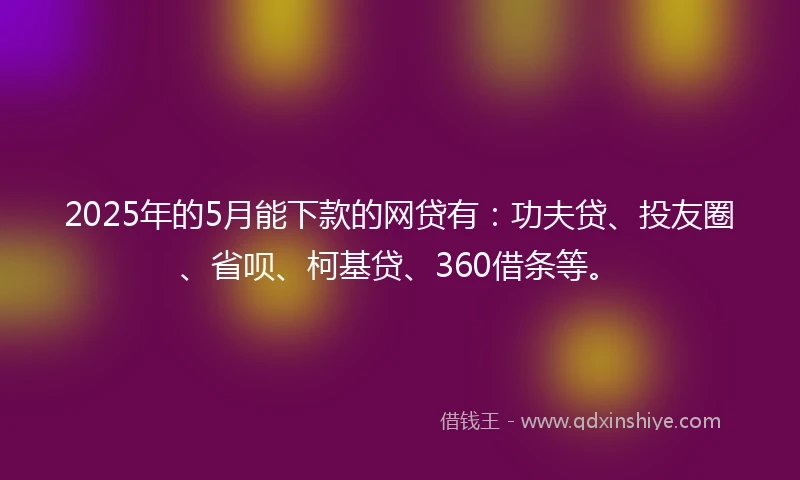2025年的5月能下款的网贷有：功夫贷、投友圈、省呗、柯基贷、360借条等。