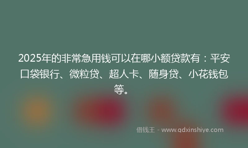 2025年的非常急用钱可以在哪小额贷款有：平安口袋银行、微粒贷、超人卡、随身贷、小花钱包等。