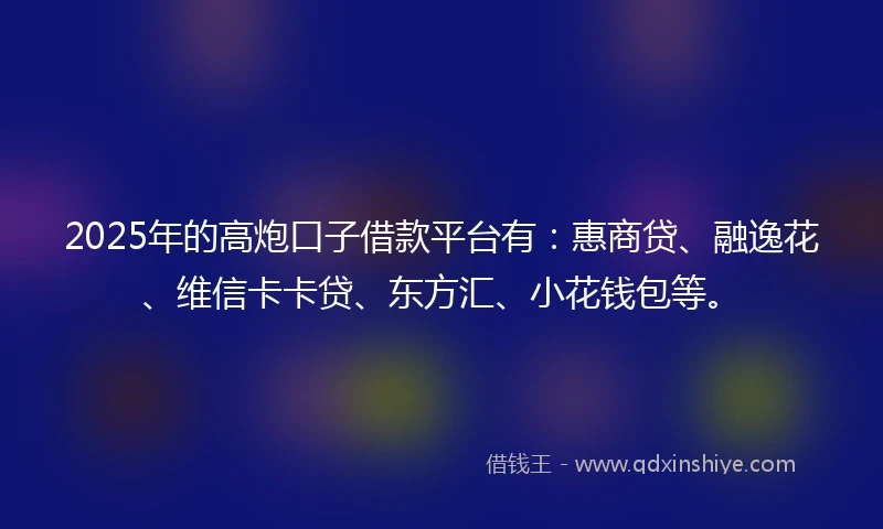 2025年的高炮口子借款平台有：惠商贷、融逸花、维信卡卡贷、东方汇、小花钱包等。