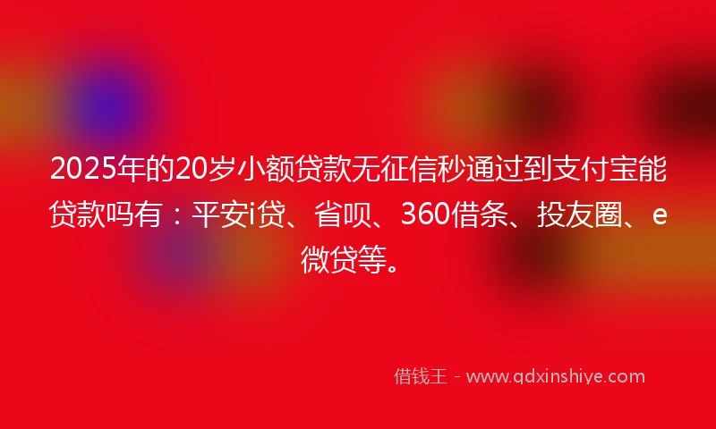 2025年的20岁小额贷款无征信秒通过到支付宝能贷款吗有：平安i贷、省呗、360借条、投友圈、e微贷等。