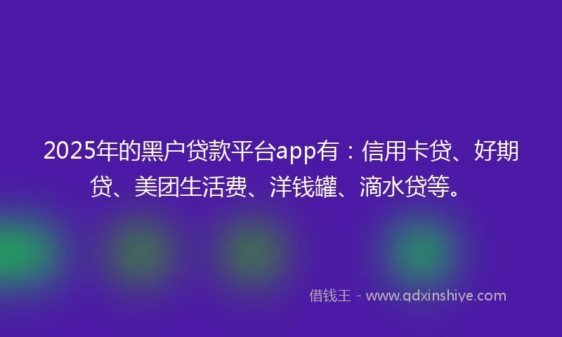 2025年的黑户贷款平台app有：信用卡贷、好期贷、美团生活费、洋钱罐、滴水贷等。