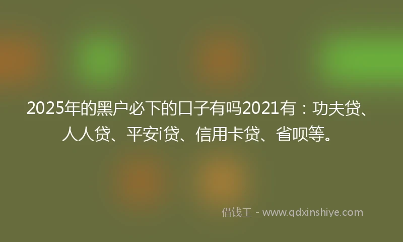 2025年的黑户必下的口子有吗2021有：功夫贷、人人贷、平安i贷、信用卡贷、省呗等。