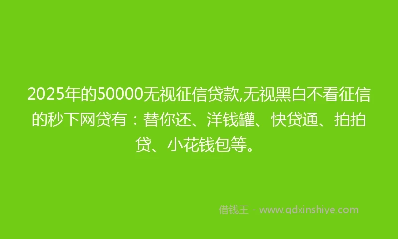2025年的50000无视征信贷款,无视黑白不看征信的秒下网贷有：替你还、洋钱罐、快贷通、拍拍贷、小花钱包等。