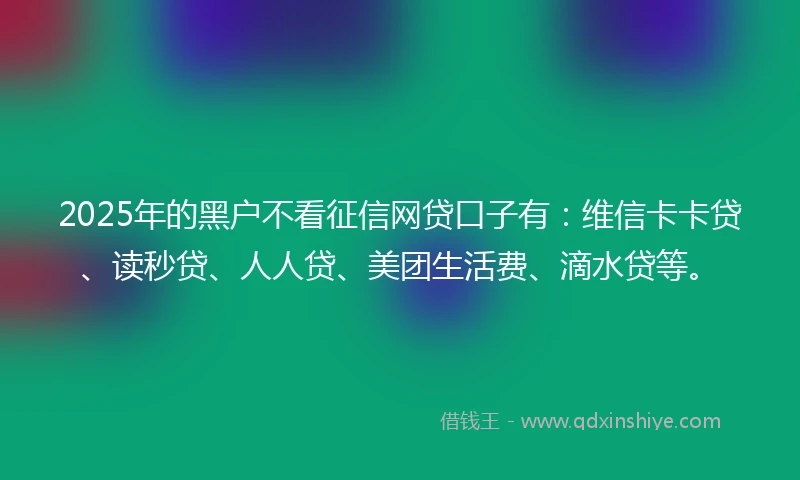 2025年的黑户不看征信网贷口子有：维信卡卡贷、读秒贷、人人贷、美团生活费、滴水贷等。
