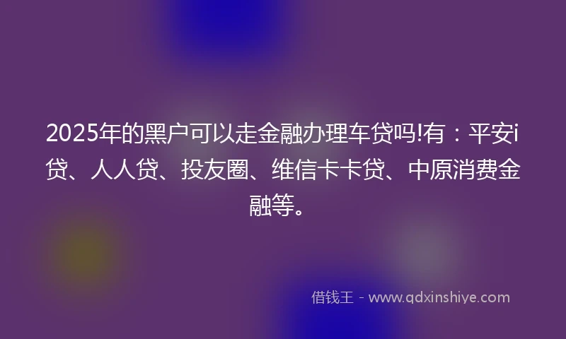 2025年的黑户可以走金融办理车贷吗!有：平安i贷、人人贷、投友圈、维信卡卡贷、中原消费金融等。
