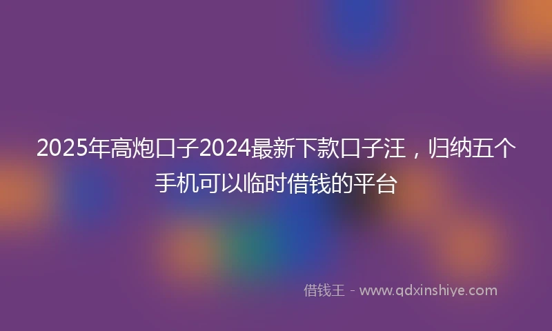 2025年高炮口子2024最新下款口子汪，归纳五个手机可以临时借钱的平台