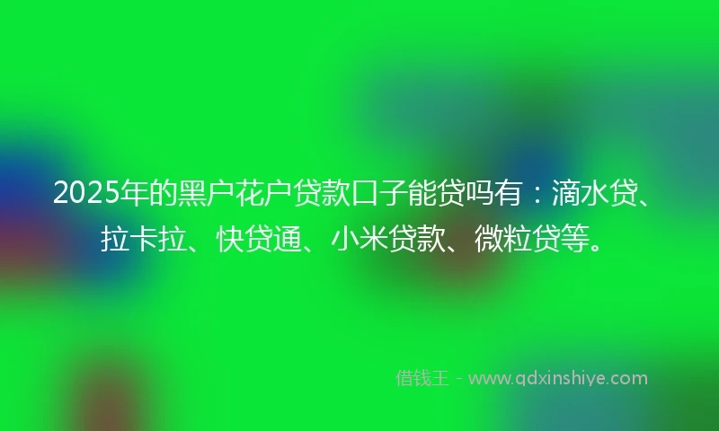 2025年的黑户花户贷款口子能贷吗有：滴水贷、拉卡拉、快贷通、小米贷款、微粒贷等。