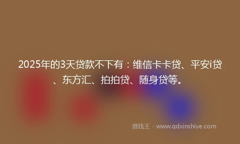 2025年的3天贷款不下有：维信卡卡贷、平安i贷、东方汇、拍拍贷、随身贷等。