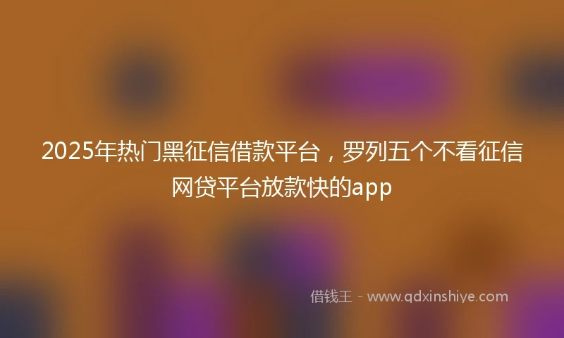 2025年热门黑征信借款平台，罗列五个不看征信网贷平台放款快的app