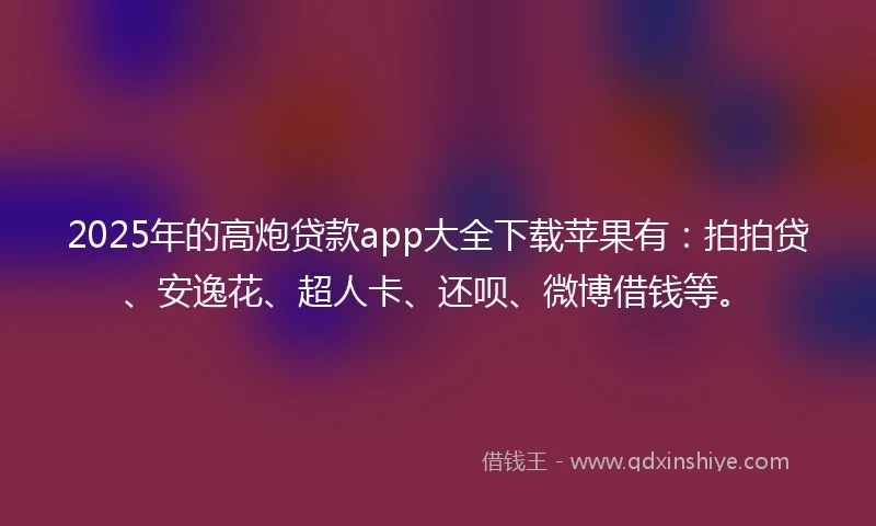 2025年的高炮贷款app大全下载苹果有：拍拍贷、安逸花、超人卡、还呗、微博借钱等。