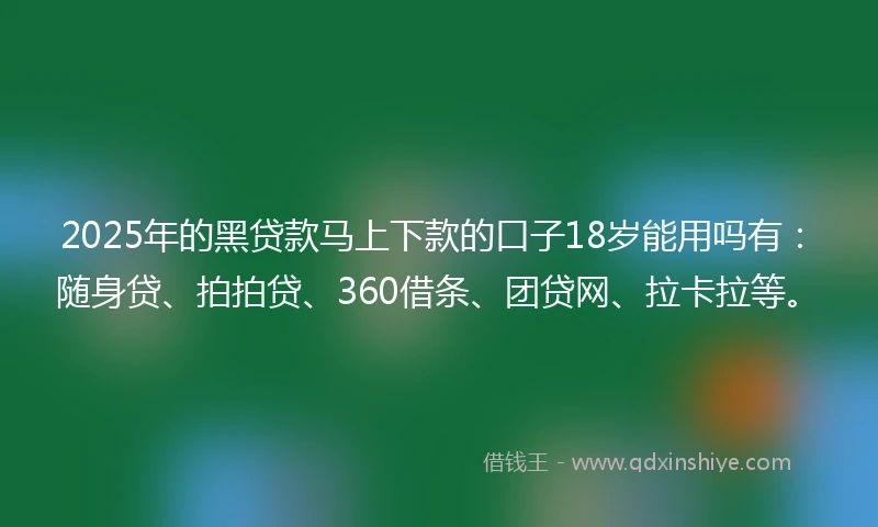 2025年的黑贷款马上下款的口子18岁能用吗有：随身贷、拍拍贷、360借条、团贷网、拉卡拉等。