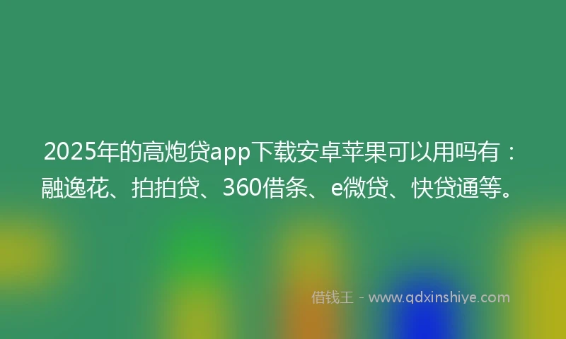2025年的高炮贷app下载安卓苹果可以用吗有：融逸花、拍拍贷、360借条、e微贷、快贷通等。