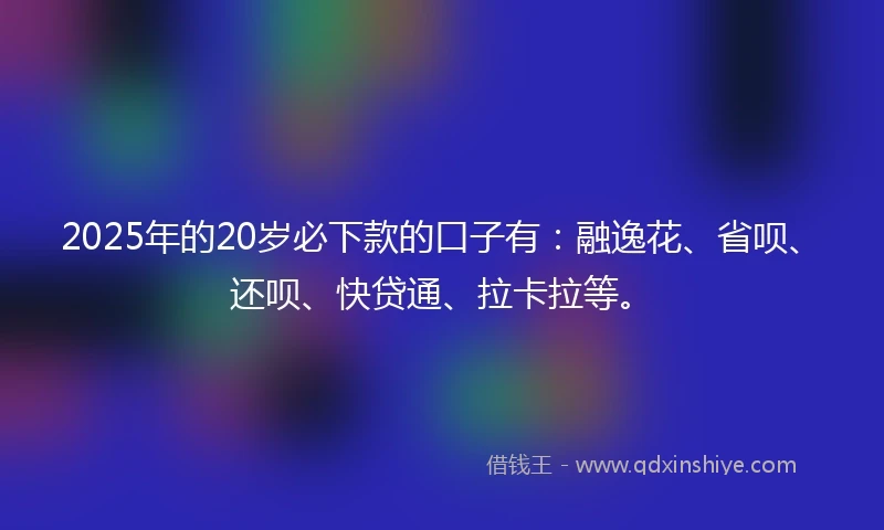 2025年的20岁必下款的口子有：融逸花、省呗、还呗、快贷通、拉卡拉等。