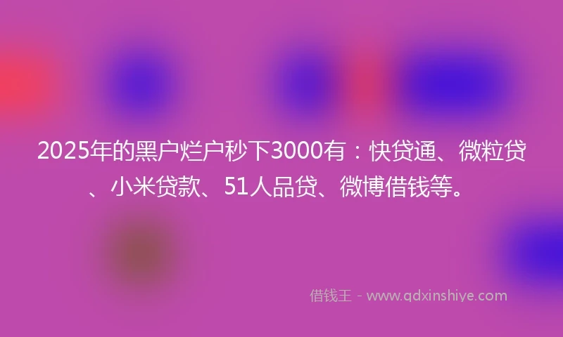 2025年的黑户烂户秒下3000有：快贷通、微粒贷、小米贷款、51人品贷、微博借钱等。