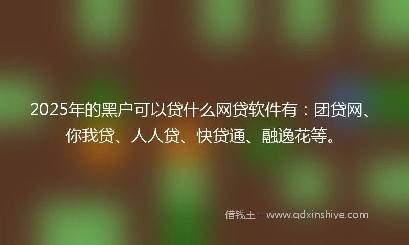 2025年的黑户可以贷什么网贷软件有：团贷网、你我贷、人人贷、快贷通、融逸花等。