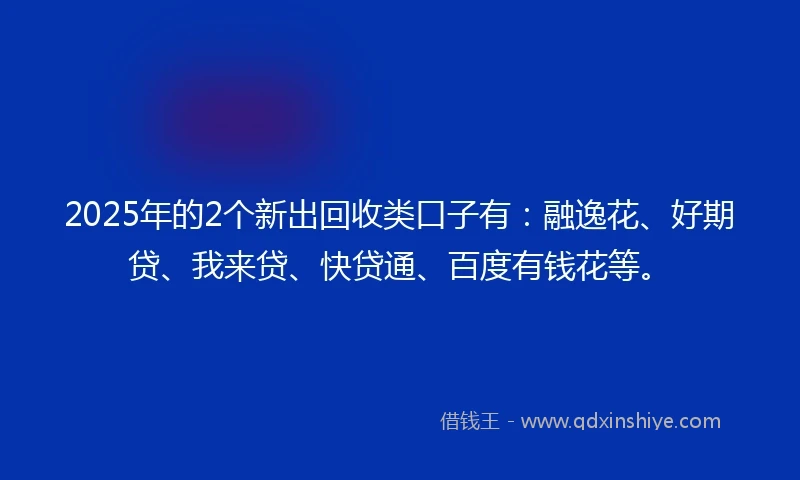 2025年的2个新出回收类口子有：融逸花、好期贷、我来贷、快贷通、百度有钱花等。