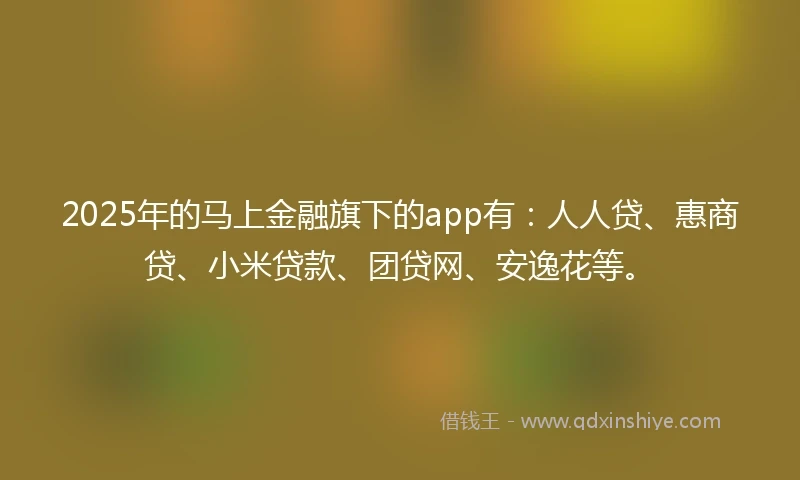 2025年的马上金融旗下的app有：人人贷、惠商贷、小米贷款、团贷网、安逸花等。