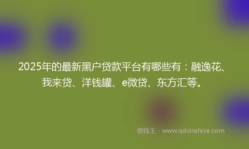 2025年的最新黑户贷款平台有哪些有：融逸花、我来贷、洋钱罐、e微贷、东方汇等。