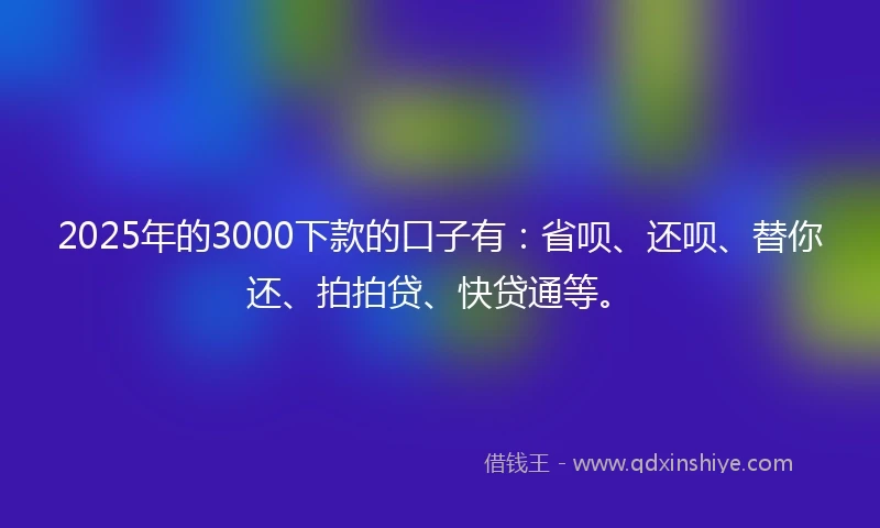 2025年的3000下款的口子有：省呗、还呗、替你还、拍拍贷、快贷通等。