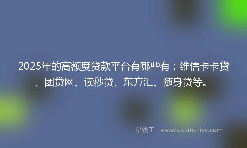 2025年的高额度贷款平台有哪些有：维信卡卡贷、团贷网、读秒贷、东方汇、随身贷等。