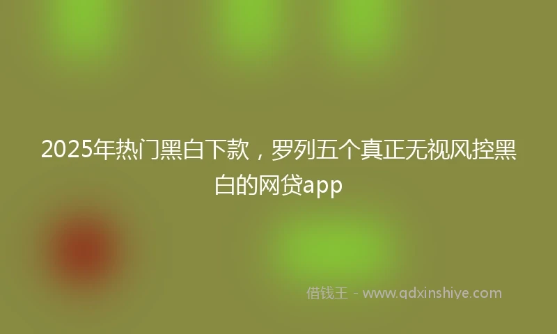 2025年热门黑白下款，罗列五个真正无视风控黑白的网贷app