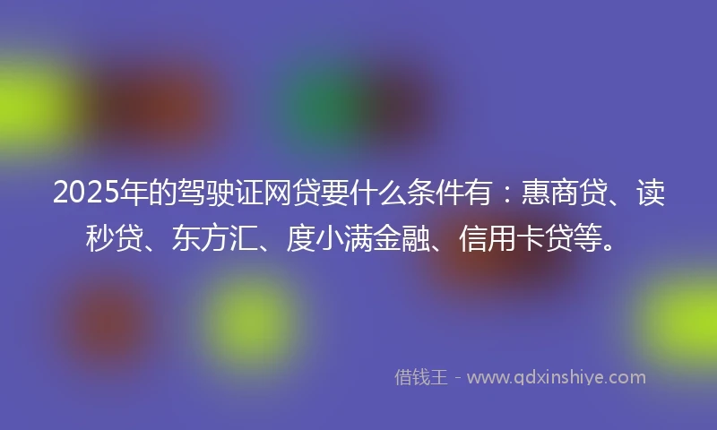 2025年的驾驶证网贷要什么条件有：惠商贷、读秒贷、东方汇、度小满金融、信用卡贷等。