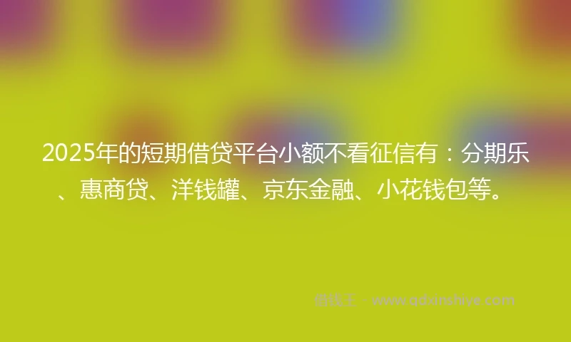 2025年的短期借贷平台小额不看征信有：分期乐、惠商贷、洋钱罐、京东金融、小花钱包等。