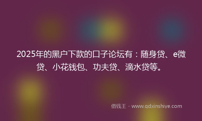2025年的黑户下款的口子论坛有：随身贷、e微贷、小花钱包、功夫贷、滴水贷等。