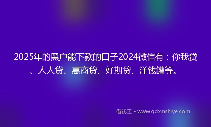 2025年的黑户能下款的口子2024微信有：你我贷、人人贷、惠商贷、好期贷、洋钱罐等。