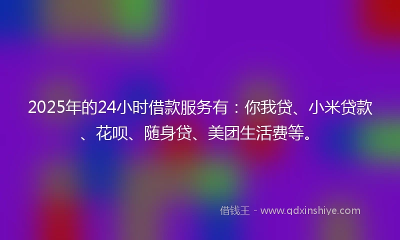2025年的24小时借款服务有：你我贷、小米贷款、花呗、随身贷、美团生活费等。