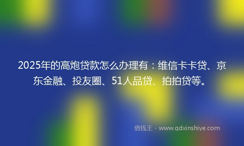 2025年的高炮贷款怎么办理有：维信卡卡贷、京东金融、投友圈、51人品贷、拍拍贷等。