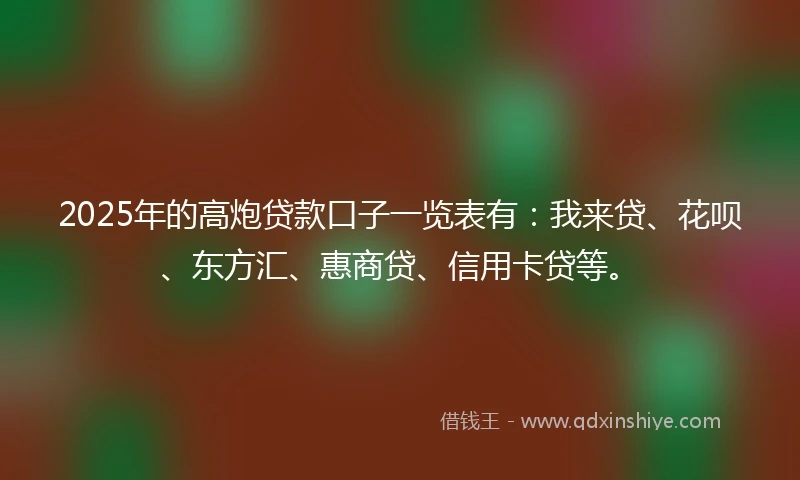 2025年的高炮贷款口子一览表有：我来贷、花呗、东方汇、惠商贷、信用卡贷等。