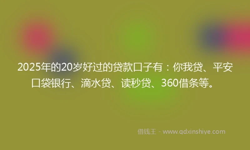 2025年的20岁好过的贷款口子有：你我贷、平安口袋银行、滴水贷、读秒贷、360借条等。