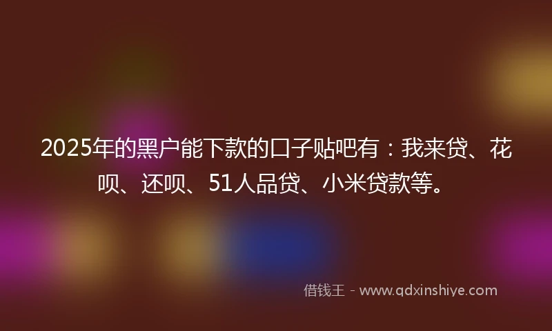 2025年的黑户能下款的口子贴吧有：我来贷、花呗、还呗、51人品贷、小米贷款等。