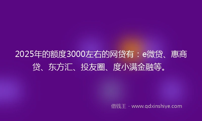 2025年的额度3000左右的网贷有：e微贷、惠商贷、东方汇、投友圈、度小满金融等。