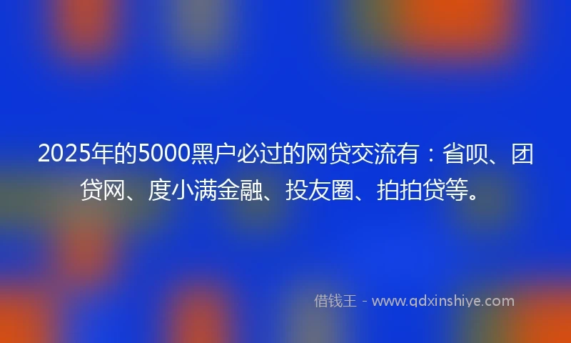 2025年的5000黑户必过的网贷交流有：省呗、团贷网、度小满金融、投友圈、拍拍贷等。