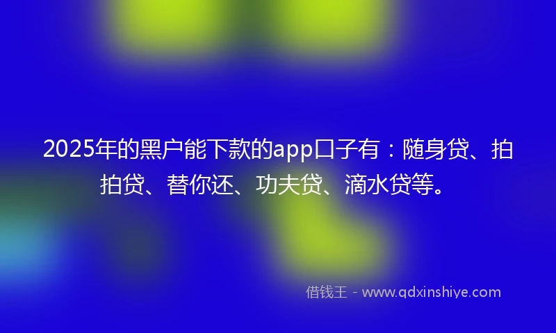 2025年的黑户能下款的app口子有：随身贷、拍拍贷、替你还、功夫贷、滴水贷等。