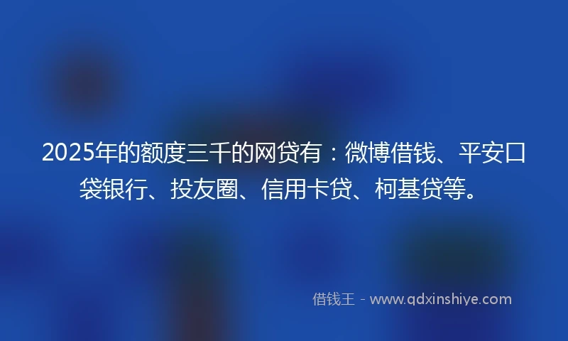 2025年的额度三千的网贷有：微博借钱、平安口袋银行、投友圈、信用卡贷、柯基贷等。