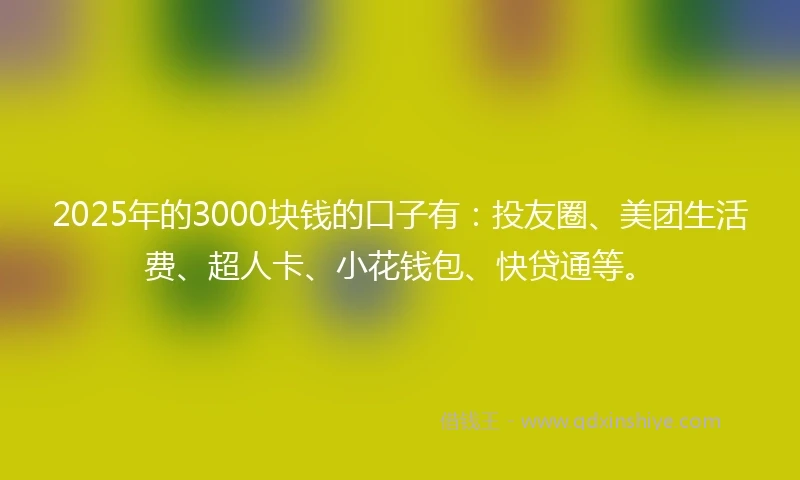 2025年的3000块钱的口子有：投友圈、美团生活费、超人卡、小花钱包、快贷通等。