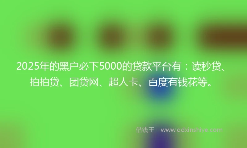 2025年的黑户必下5000的贷款平台有：读秒贷、拍拍贷、团贷网、超人卡、百度有钱花等。