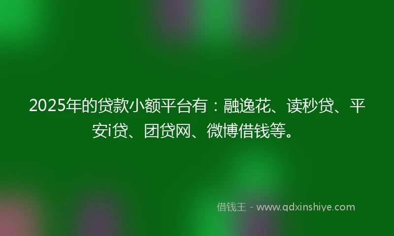 2025年的贷款小额平台有：融逸花、读秒贷、平安i贷、团贷网、微博借钱等。